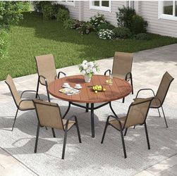 VICLLAX Stackable Patio Chairs Set of 6, All Weather Metal Outdoor Chairs for Deck Garden, Brown