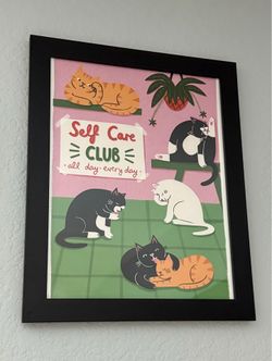 Framed Self Care Club Cat Wall Art