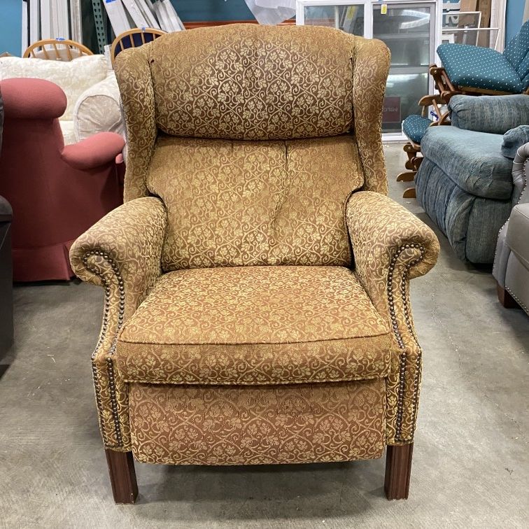 Mauve and Gold Reclining Wingback Chair