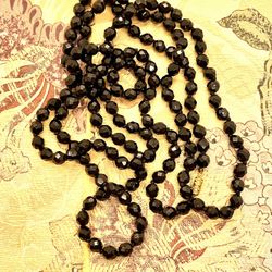Vintage Faceted Black Flapper Necklace 