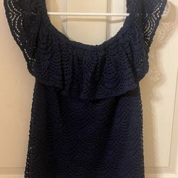 Navy Blue Lilly Pulitzer Ladies Top Lace Blouse-XS