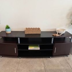 Dark Brown Curved TV Stand Media Console
