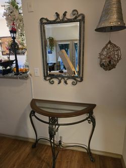 Half Moon Glass Table And Mirror