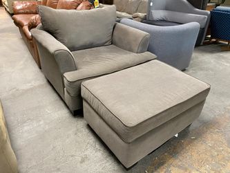 Large Plush Grey Armchair w/ Ottoman