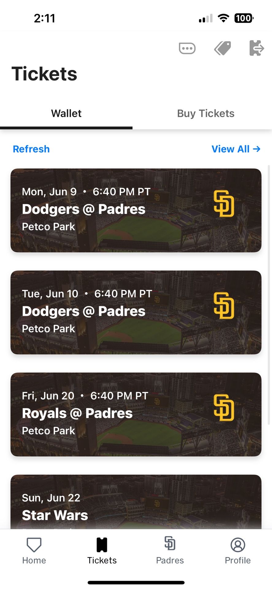 Tuesday June 10 LA Los Angeles Dodgers @ San Diego Padres Tickets Singles 6:40pm Petco Park Up To 6 Together