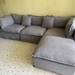 3 Seater Couch + 2 Single Seaters + Ottoman + 2 Pillows