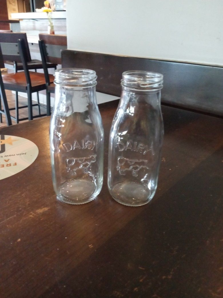 Two Very Nice Mini Dairy Milk Bottles With Impressions At Cows