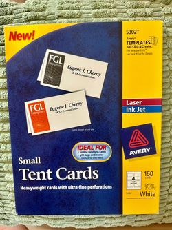 Avery 5302 Tent Cards, 2 x 3.5 inch, New