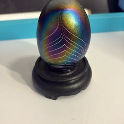 Vintage Iridescent Metal Egg Paperweight – Decorative Art Piece