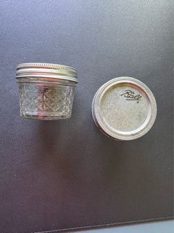 Set of 2 Ball Mini Glass Mason Jars  2 1/2 Inches Very Solid Jars Like New