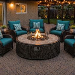 new patio furniture set with 60” fire  pit 