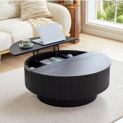 Black Round Coffee Table with Lift-Top Storage