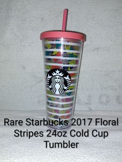 Rare Starbucks 2017 Floral Stripes 24oz Cold Cup Tumbler