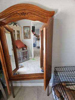 Wood Framed Dresser Mirror with Carved Detail