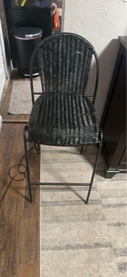 Black Wicker Bar Stool with Metal Frame