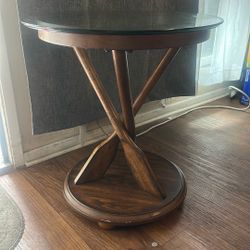 2 Tropical Styled Glass & Wood Tables