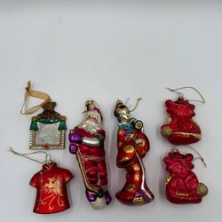 Lot Of6 Christmas/chinese New Year Ornaments: Dragon, Santa, Geisha, Photo Frame