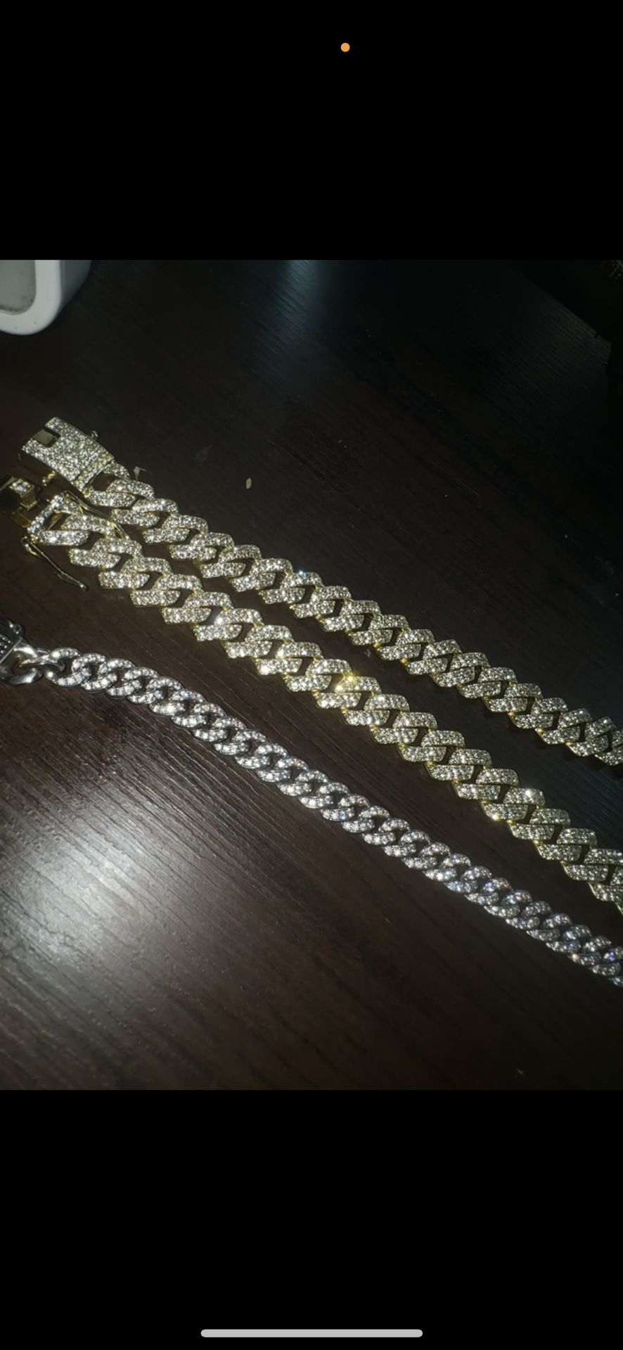 CUBAN GOLD NECKLACE 14 k YELLOW GOLD , SILVER DIAMOND CUBAN ANKLET