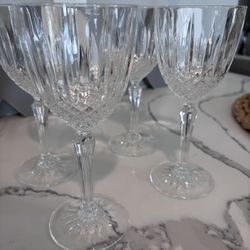 4 Vintage Crystal Wine Glasses/Water Goblets