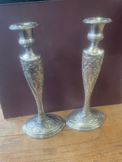 Vintage Pair Of Silverplate Ornate Tall Candlesticks Candleholders 14"