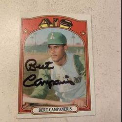 1972 Bert Campaneris Autograph Topps Baseball Card # 75 Oakland Athletics A's