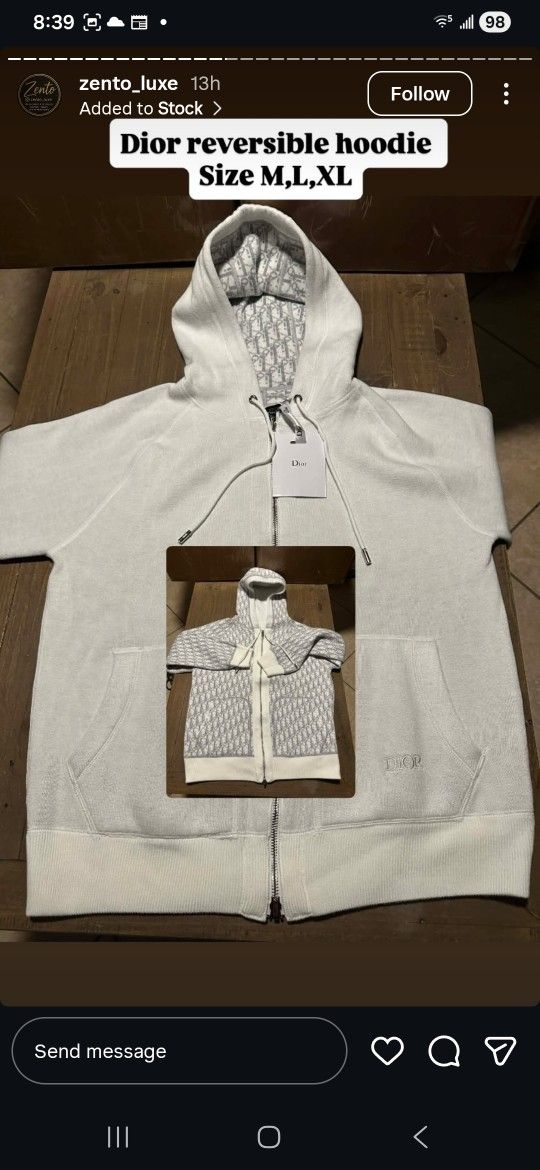 DIOR REVERSIBLE HOODIE SWEATHER M/L/XL.