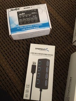 4 port USB hub & line stereo mixer 4-channel