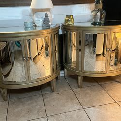 2 Beautiful Luxury Half Moon Mirror Side Tables  