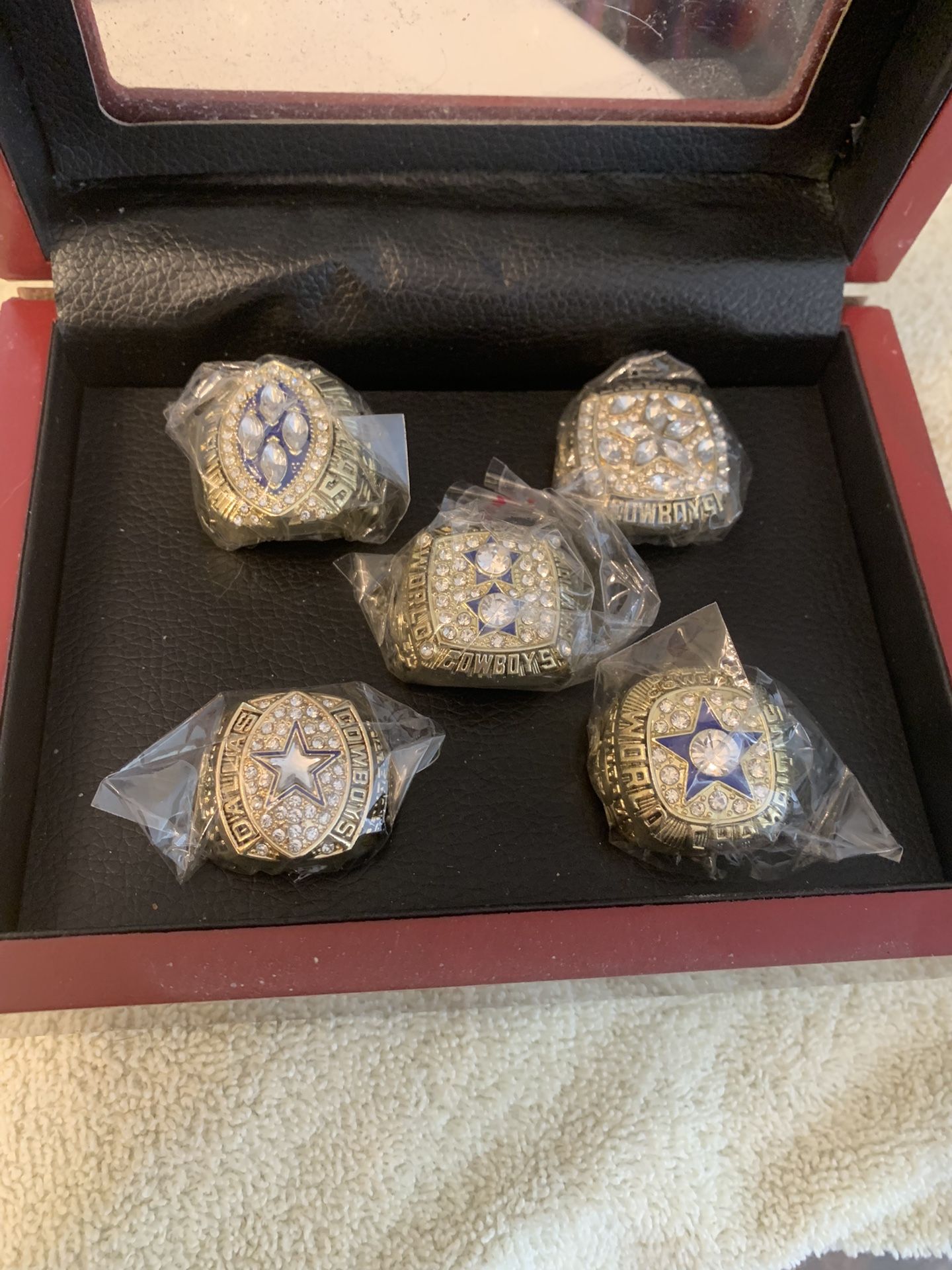 Box Set Of 5 Dallas Cowboys Championship Rings 
