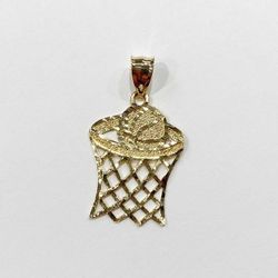 10K Yellow Gold Unisex Basketball Hoop with Ball Pendant TPW014722