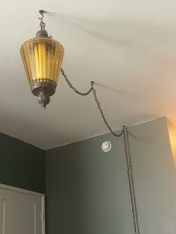 Vintage Amber Glass Swag Pendant Light