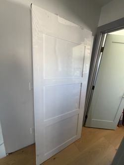 36 in. x 80 in. White 3-Panel Shaker Solid Core Pine Interior Door Slab (ONLY DOOR)