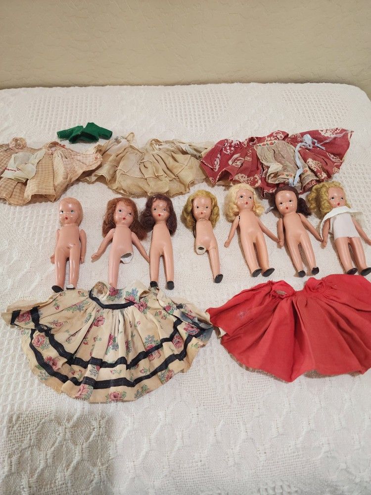 Antique Nancy Ann Story Book Bisque Doll Lot Of 7 + Clothes