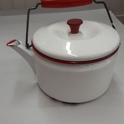 Vintage Red and white enamel teapot- Located in Shelton