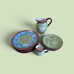 Vintage Floral Ceramic Dish Set – Plates & Creamers
