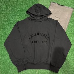 Fear of God Essentials Hoodie Jet Black Curve Letter Size L Brand New Authentic