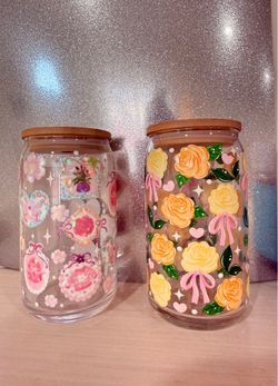 Glass Can Cups with Bamboo Lids