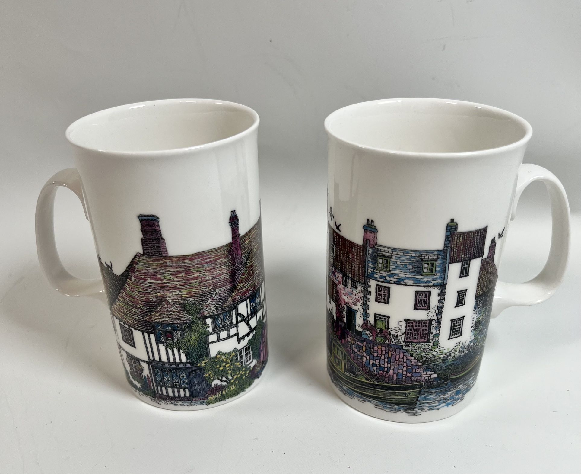 Dunoon England Fine Bone China Doorways Rose Cottage Cups set of 2- dogs & cats