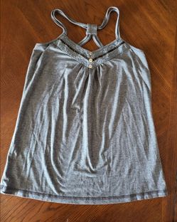 ✨ Papaya Gray Lace Trim Strappy Back Tank Top – Size Medium