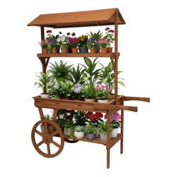 3-Tier Rolling Table Cart with 2 Wheels, Flower Cart Display Stand