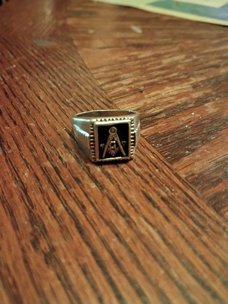 Men's Vintage Silver Onyx Freemason Ring