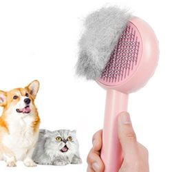 HICC GROOM Pet Grooming Brush for Cats and Dogs, Self-Cleaning Sliker Brush Pink
