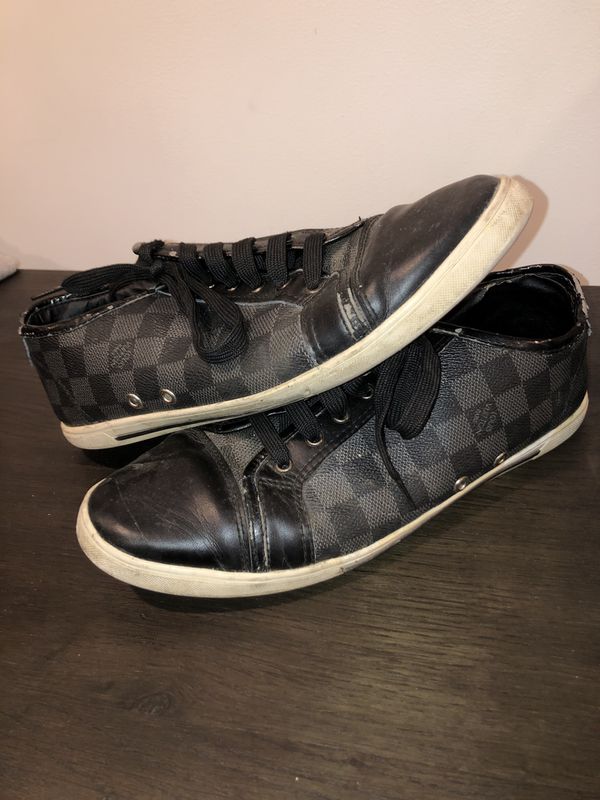 Pre-owned Louis Vuitton Black Monogram Leather Eclipse Frontrow Low Top  Trainers Size 43.5