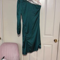 Custom Made Emerald One Shoulder Dress With A Slit