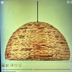 NEW HAND WOVEN PENDANT LIGHTING FIXTURE. 1-Light Bohemian Weaving Doom Natural Basket Ceiling Hanging Light. Material is Rattan.