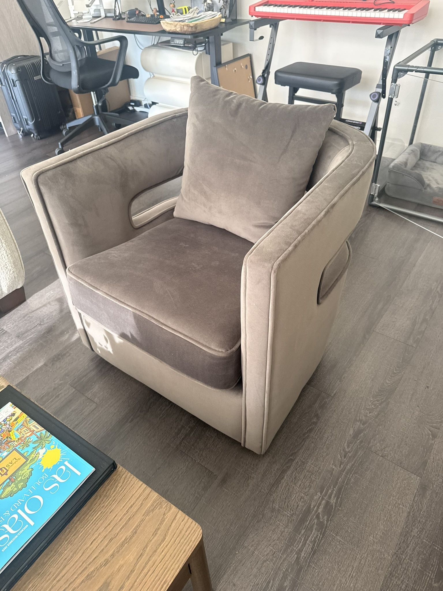 Gray Velvet Swivel Accent Chair