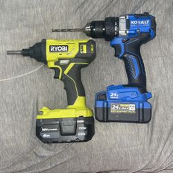 Ryobi 18 V DrillWith Battery & Kobalt 24 V Max Drill With Battery 