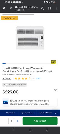 GE 6,000 BTU Electronic Window Air Conditioner 250 Sq Ft