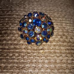 Vintage Weiss Blue Glass Rhinestone Dome Brooch Rare