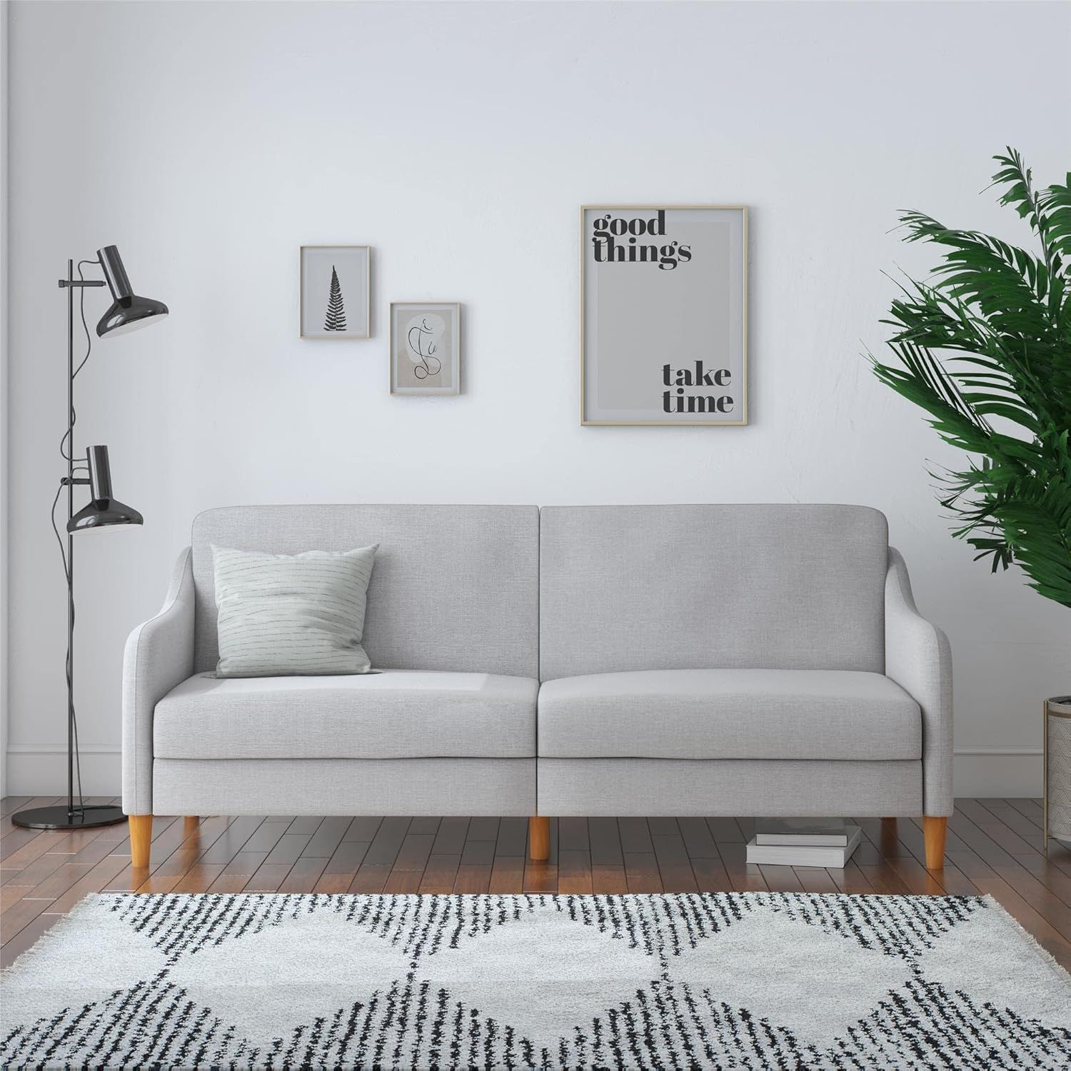DHP Jasper Coil Futon, Convertible Sofa and Couch, Light Gray